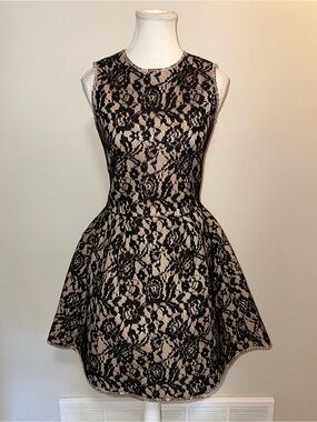 H&M Black Lace Overlay Dress with Nude Underlayer